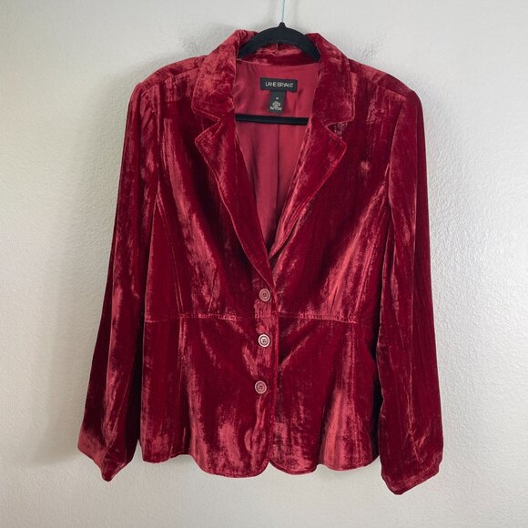 Lane Bryant Womens Plus 20 Red Velvet Blazer Jacket Button Front Lined - Picture 1 of 8